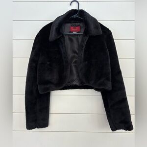 Paris Blues Black Cropped Faux-Fur Teddy Jacket